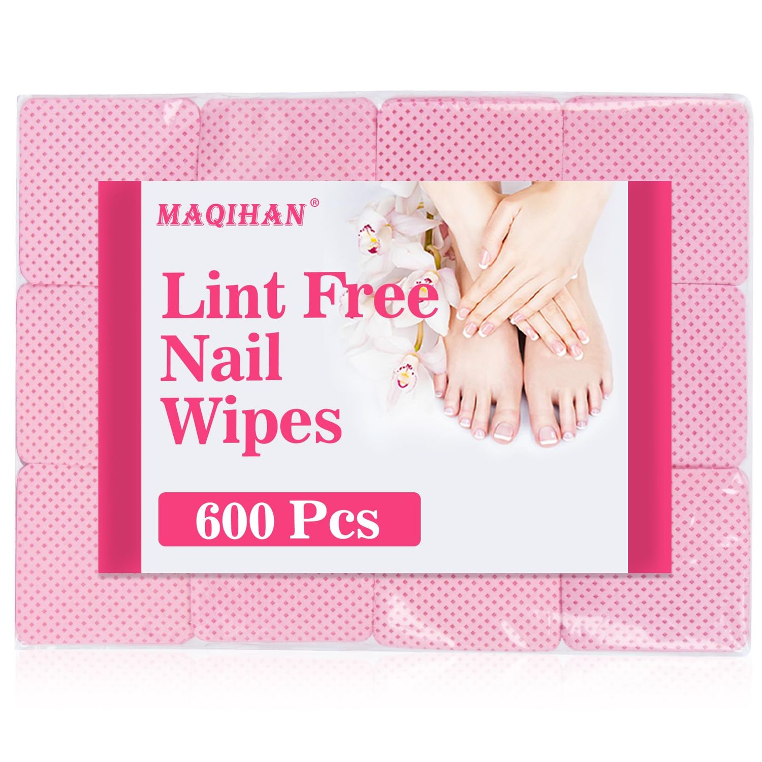 MAQIHAN 600 Lint Free Nail Wipes - Pink Nail Polish Remover Wipes Lint Free Nail Wipes Pads for Gel Nails No Lint Nail Glue Wipes Eyelash Extensions Toallitas Para Uas Sin Pelusa Nail Supplies