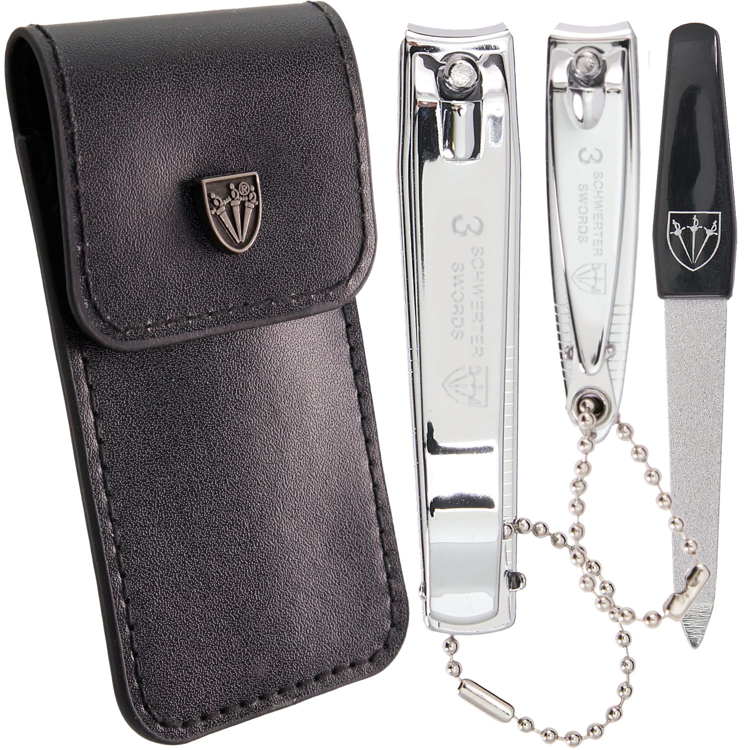 3 Swords Germany - Brand Quality fingernail &amp; toenail Clipper, Manicure, Pedicure Nail Care by with Metal Nail File and case, Silver Color Edition