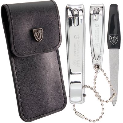 3 Swords Germany - Brand Quality fingernail &amp; toenail Clipper, Manicure, Pedicure Nail Care by with Metal Nail File and case, Silver Color Edition