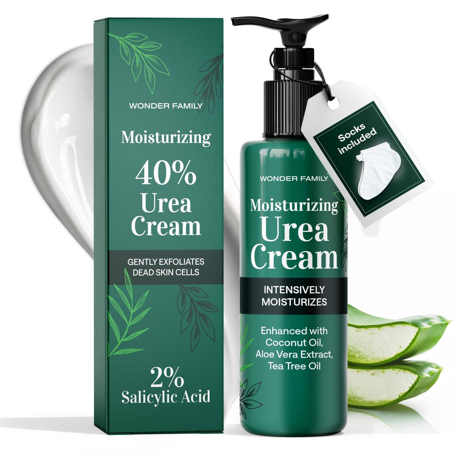 40 Urea Cream for Feet with 2 Salicylic Acid Aloe Tea Tree Oil for Skin - Athletes Foot Cream Extra Strength - Dry Hand Cream for Dry Cracked Hands - Urea Cream 40 Percent for Feet Maximum Strength