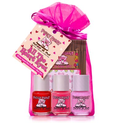 Piggy Paint | 100 Non-Toxic Girls Nail Polish | Safe, Cruelty-free, Vegan, &amp; Low Odor for Kids | All the Heart Eyes (3 Polish Nail Art Gift Set)