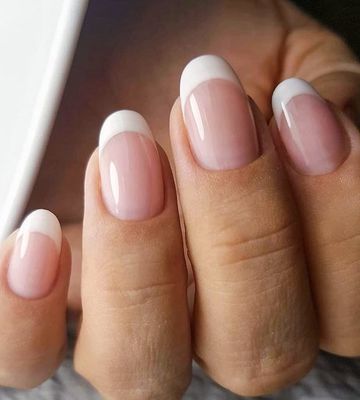 Artquee French Tip Press On Nails Short Clear Nude Oval Designs False Nail White Edge Glossy Reusable Stick on Nails Manicure for Women Fake Nails Art in 12 Sizes - 24pcs Nail Kit