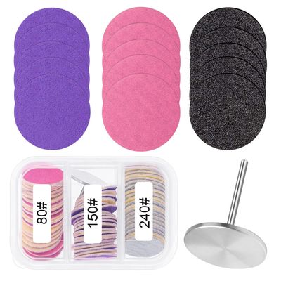 heemeei 72Pcs Sanding Paper Discs and Metal Nail Drill Bit 25mm Replacement Sandpaper Disk for Manicure Pedicure Supplies Tools, Foot File for Dead Skin Foot Callus Remover(80150240 Grits)