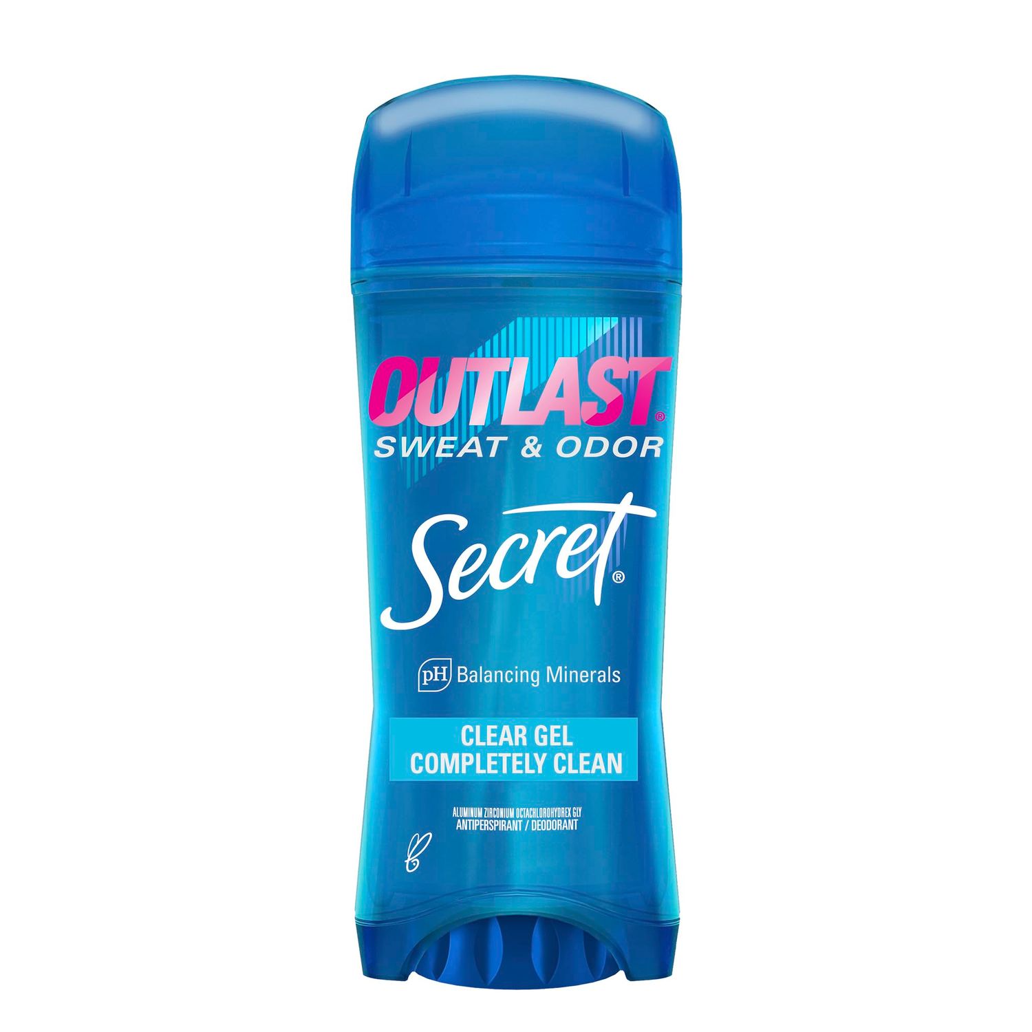 Secret Outlast Antiperspirant Deodorant for Women, 72hr Sweat &amp; Odor Protection, PH Balancing Minerals, Clear Gel, Completely Clean Scent, 3.4 oz