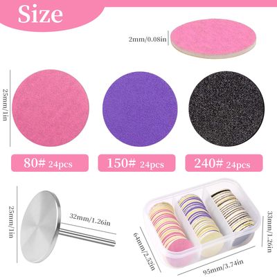 heemeei 72Pcs Sanding Paper Discs and Metal Nail Drill Bit 25mm Replacement Sandpaper Disk for Manicure Pedicure Supplies Tools, Foot File for Dead Skin Foot Callus Remover(80150240 Grits)