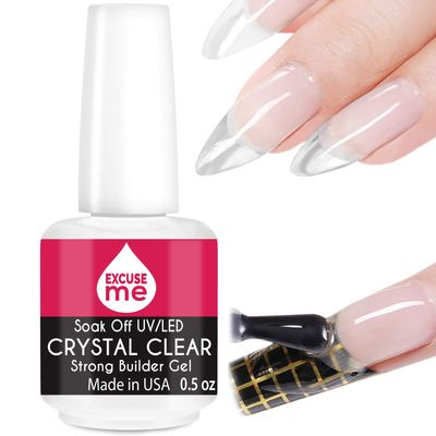EXCUSE ME Soak Off LED/UV Strong Builder Gel Crystal Clear for Sculpting Nail Extension, Strengthening Natural Nails and Repair Cracked Nails 0.5 oz (1 Piece)