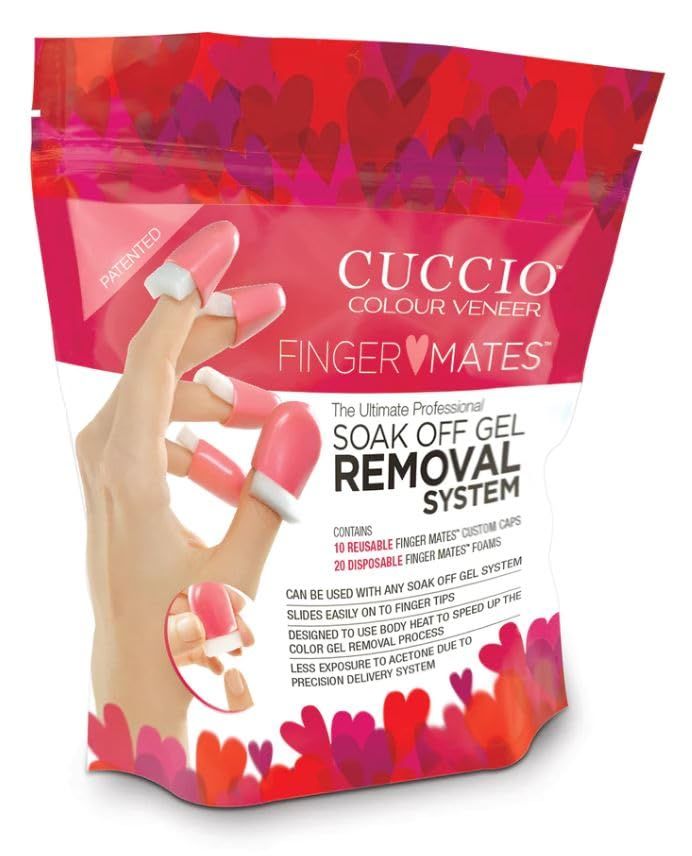Cuccio Finger Mates Soak Off Gel Removal System - Reusable Non Latex Caps Remove Gel Nail Polish (10 Reusable Caps / 20 Foam Pads)