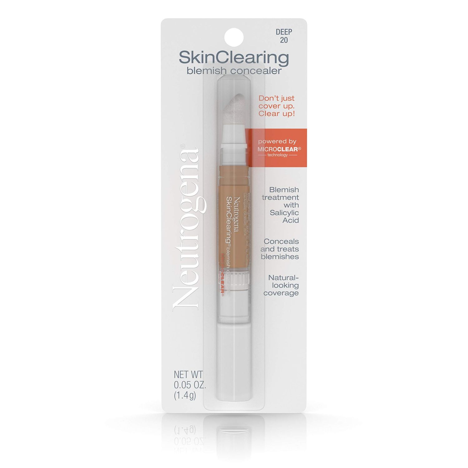 Neutrogena SkinClearing Blemish Concealer Face Makeup with Salicylic Acid Acne Medicine, Non-Comedogenic and Oil-Free Concealer Helps Cover, Treat &amp; Prevent Breakouts, Deep 20,.05 Oz