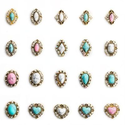 3D Turquoise Western Nail Ornament Mix Blue, White, and Pink Turquoise Charms Nail Art Gemstone Nail Art Jewelry Flower Heart Acrylic Nail Phone Case Card Womens DIY Decoration Products Home (20pcs)