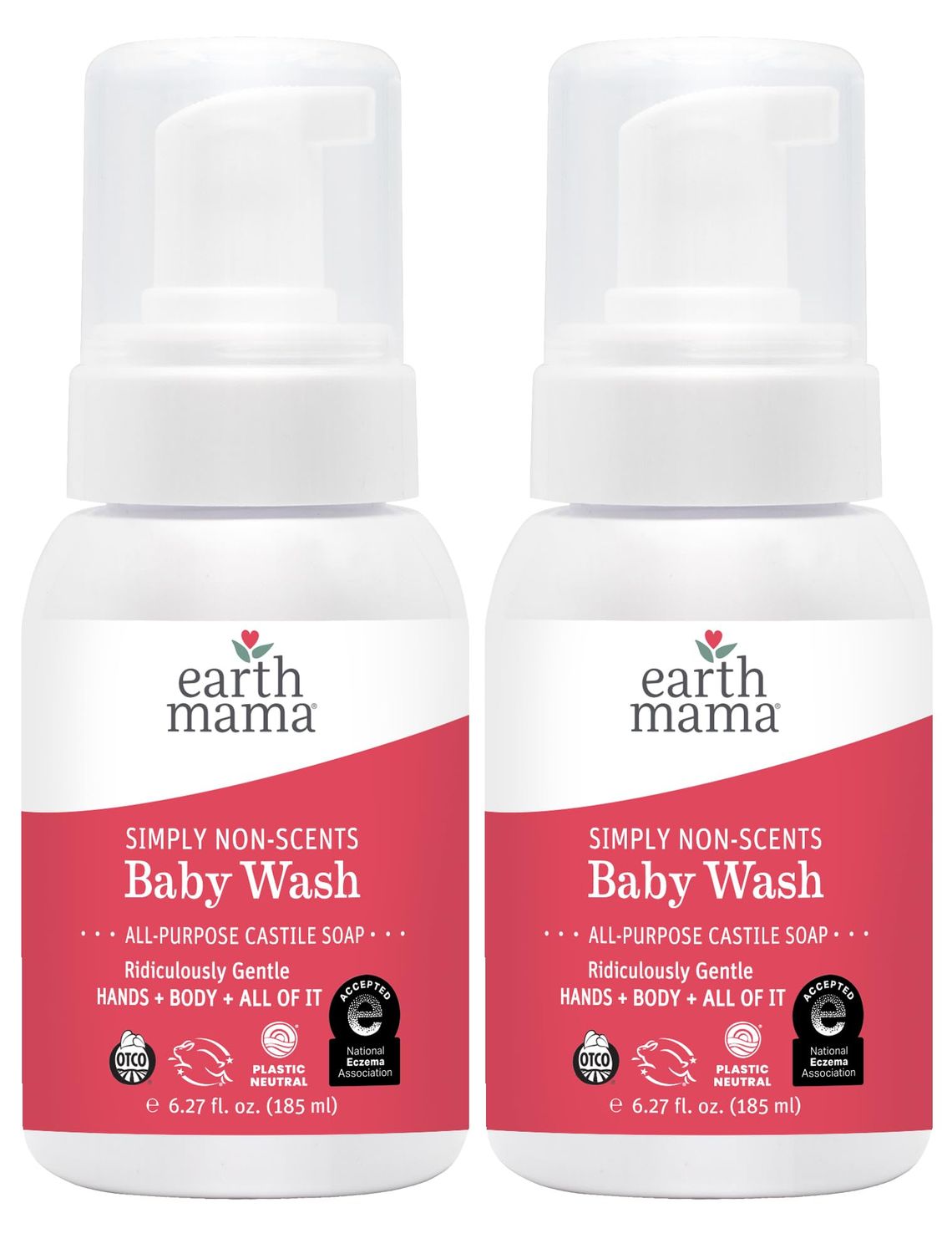 Earth Mama Simply Non-Scents Baby Wash Foaming Hand Soap, Organic Fragrance Free, Unscented Body Wash, Castile Soap with Coconut Oil, Shea Butter, Calendula, &amp; Aloe, 6.27 fl oz (2-PK)