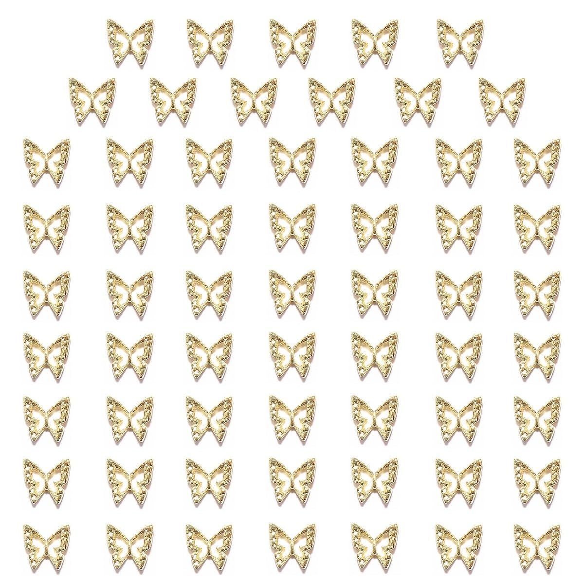 qiipii 60pcs Golden Butterfly Nail Charms Bulk 3D Butterflies Charms for Acrylic Nails, Nail Alloy Studs Charms Nail Art Jewels Decor Supplies Accessories Supply for Nails Face Makeup Body DIY Crafts