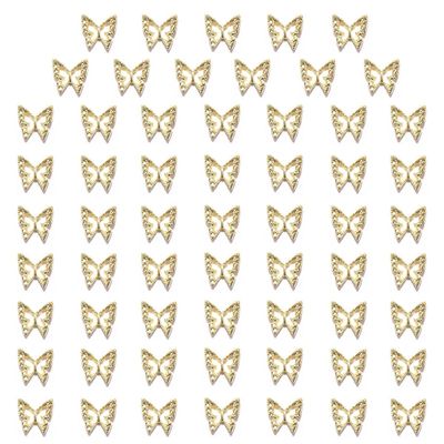 qiipii 60pcs Golden Butterfly Nail Charms Bulk 3D Butterflies Charms for Acrylic Nails, Nail Alloy Studs Charms Nail Art Jewels Decor Supplies Accessories Supply for Nails Face Makeup Body DIY Crafts