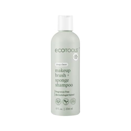 EcoTools Makeup Brush Sponge Shampoo, Remove Makeup &amp; Impurities From Tools, Sponges, &amp; Puffs, Fragrance-Free Brush Cleanser, No Harsh Chemicals, Vegan, &amp; Cruelty-Free, 8 fl. oz./236 ml. Bottle