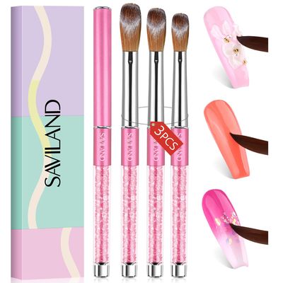 Saviland 3pcs Acrylic Nail Brush Set: Size 6,8,12 Professional Nail Brushes for Acrylic Application Acrylic Powder Nail Art Extension &amp; 3D Carving Manicure Tools for Beginners Home DIY