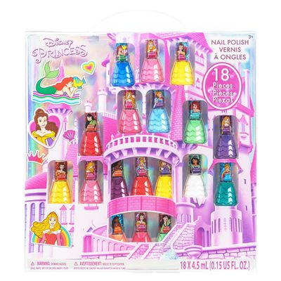Townley Girl Disney Princess Castlebox Non-Toxic Peel-Off Water-Based Natural Safe Quick Dry Nail Polish | Gift Kit Set for Kids Girls, First Princess | Opaque Colors, Ages 3 (18 Pcs)