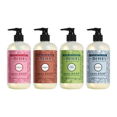 MRS. MEYERS CLEAN DAY Hand Soap Variet (4 Count (Pack of 1), Gingerbread Iowa Pine Peppermint Snow Drop)