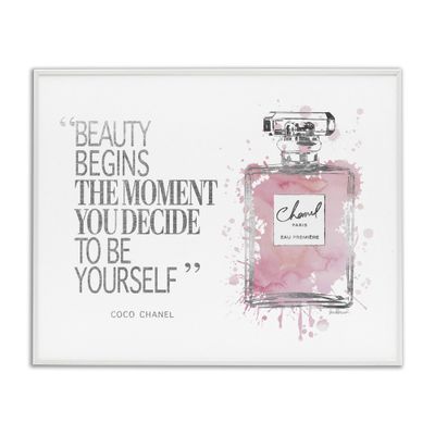 Stupell Industries Beauty Begins Fashion Perfume, Design by Amanda Greenwood White Framed Wall Art, 16x20, Pink