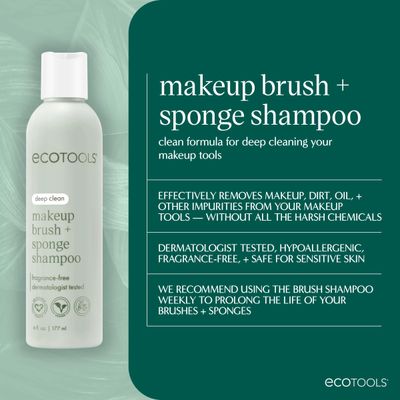 EcoTools Makeup Brush Sponge Shampoo, Remove Makeup &amp; Impurities From Tools, Sponges, &amp; Puffs, Fragrance-Free Brush Cleanser, No Harsh Chemicals, Vegan, &amp; Cruelty-Free, 8 fl. oz./236 ml. Bottle
