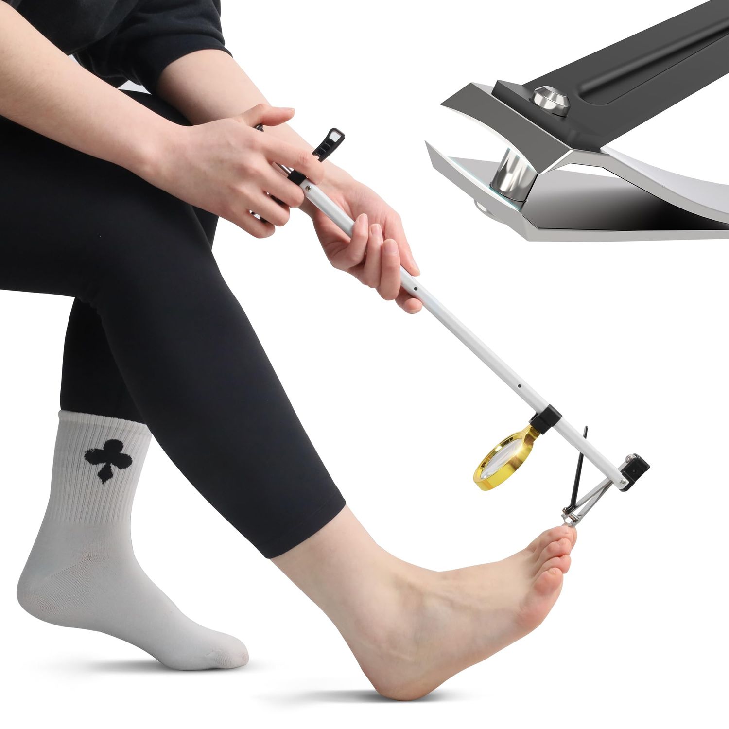 Long Handled Toenail Clippers Wide Jaw Opening, Free Bending, for Thick Nails, for The Seniors, Overweight, Disabled with Arthritis, Easy Reach Pedicure Auxiliary Tools (17 with Magnifier)