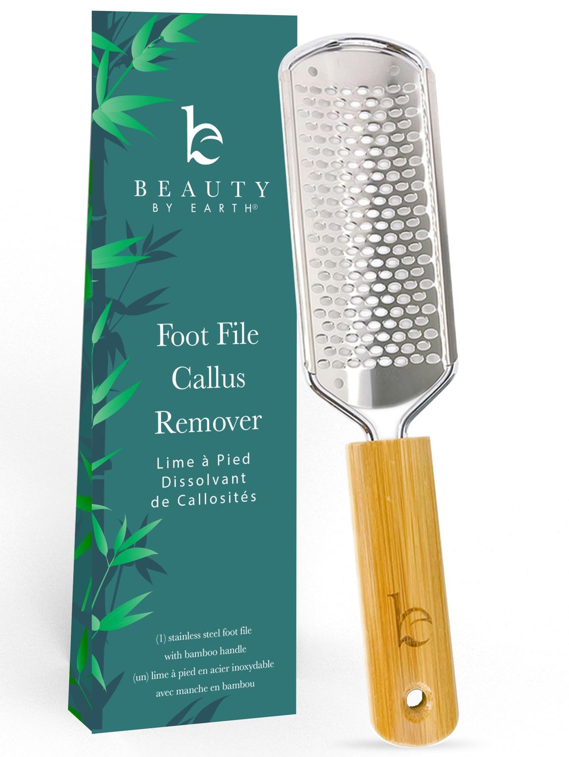 Foot File - Callus Remover Tool for Dead Skin Removal, at Home Pedicure Tools, Foot Rasp Callus Remover Feet and Heels, Smooth Soft Feet Using a Grater &amp; Scraper (Bamboo &amp; Stainless Steel) (1 Pack)