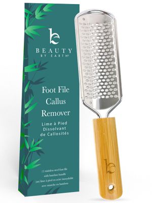 Foot File - Callus Remover Tool for Dead Skin Removal, at Home Pedicure Tools, Foot Rasp Callus Remover Feet and Heels, Smooth Soft Feet Using a Grater &amp; Scraper (Bamboo &amp; Stainless Steel) (1 Pack)