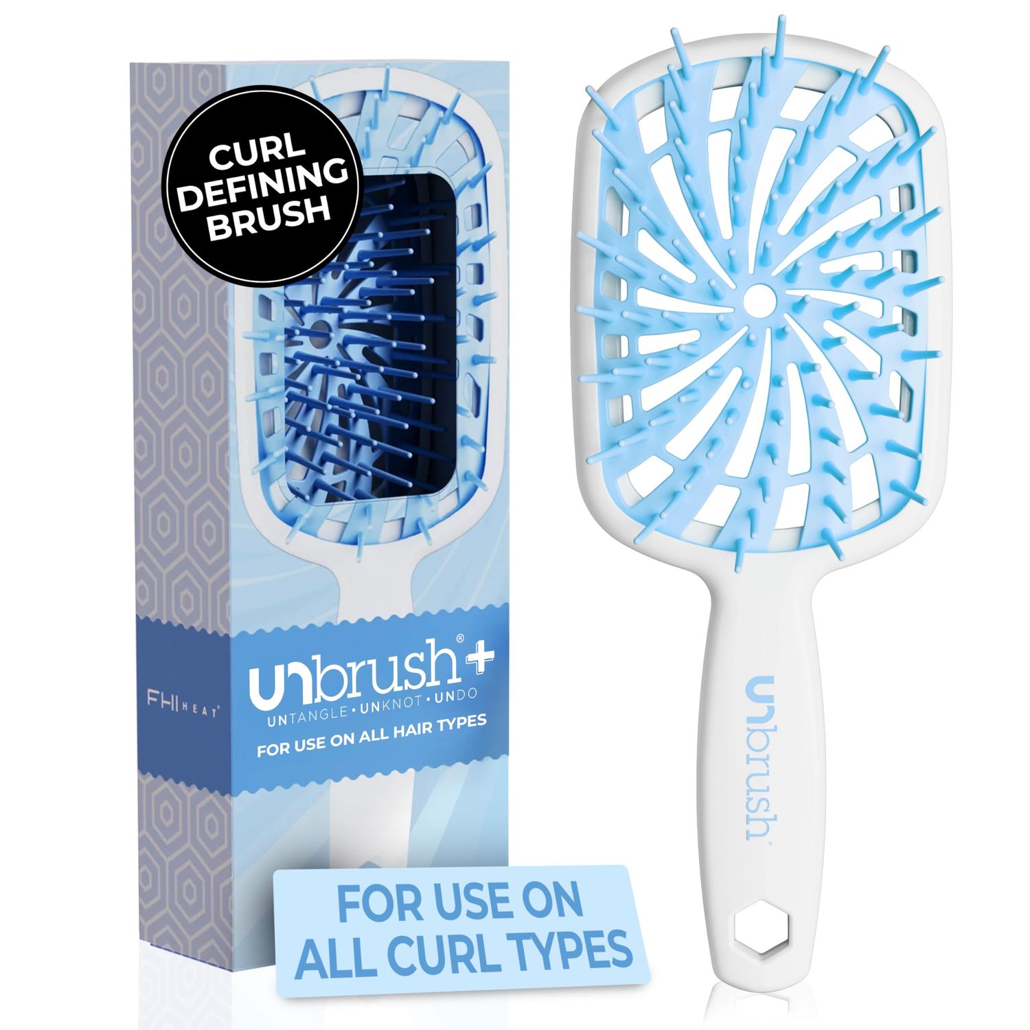 FHI Heat UNbrush Plus - Curly Hair Brush for Gentle &amp; Effective Detangling on Wet or Dry Fragile Hair Types - Detangler Brush w/ 84 UltraFlex Bristles, Ultra-light, Vented, Anti Static Hairbrush