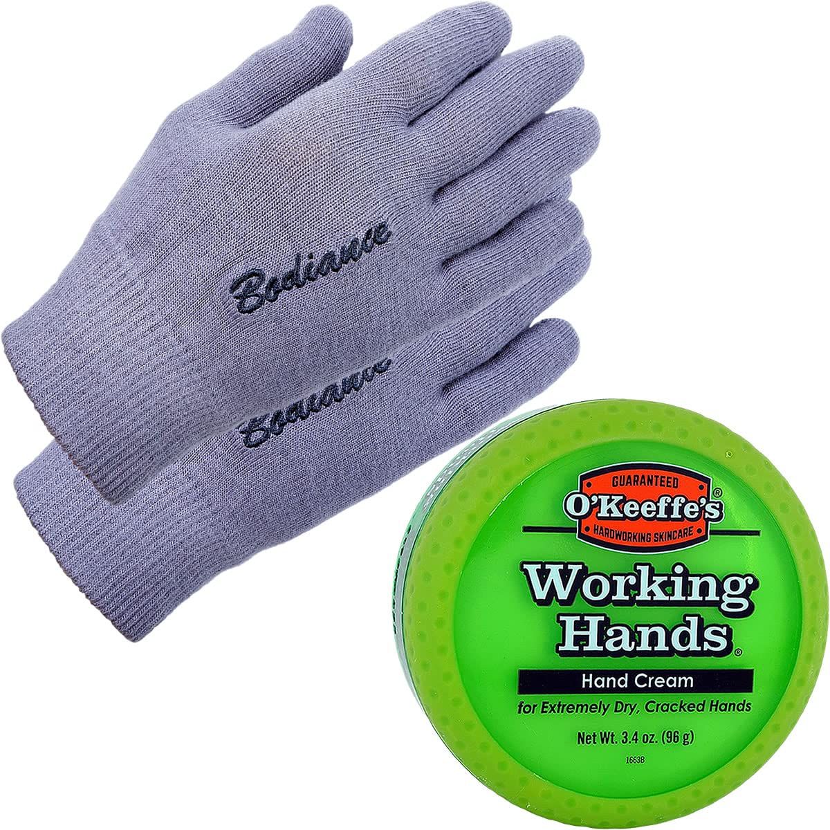 OKeeffes Working Hands Cream &amp; Gloves Bundle: Unscented, Non-Greasy 3.2 oz. Cream, Gel Moisturizing Gloves (1 pair, Gray)