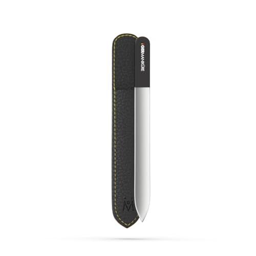 GERMANIKURE Czech Crystal Glass Nail File in Suede Leather Case, Original Black Branded, Professional Manicure &amp; Pedicure Products for Easy Shaping of Natural Nails