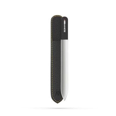 GERMANIKURE Czech Crystal Glass Nail File in Suede Leather Case, Original Black Branded, Professional Manicure &amp; Pedicure Products for Easy Shaping of Natural Nails