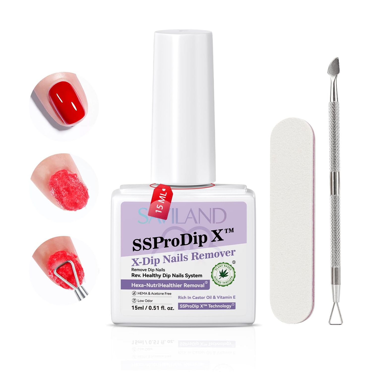 SAVILAND SSPro X Dip Powder Remover Kit: Gentle &amp; Easy Dip Nails Removal No Need Soaking Or Wrapping with Nail File Nail Scraper for Dipping Powder 0.5 Floz Home Use