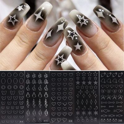 Airbrush Stencil for Nails 10 Sheets Heart Nail Charms Butterfly Bear Stars Hollow Nail Sticker Airbrush Templates French Manicure Tips Molds Nail Salon Supplies
