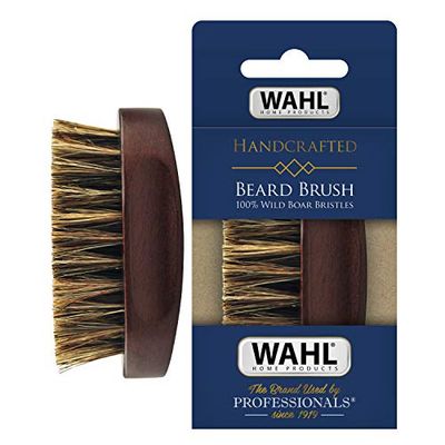 Wahl Small Travel Beard Brush with 100 Boar Bristles with Firm Natural Hair for Grooming &amp; Styling - Wood Handle for Beards, Mustaches, Skin &amp; Hair Care - Model 3346