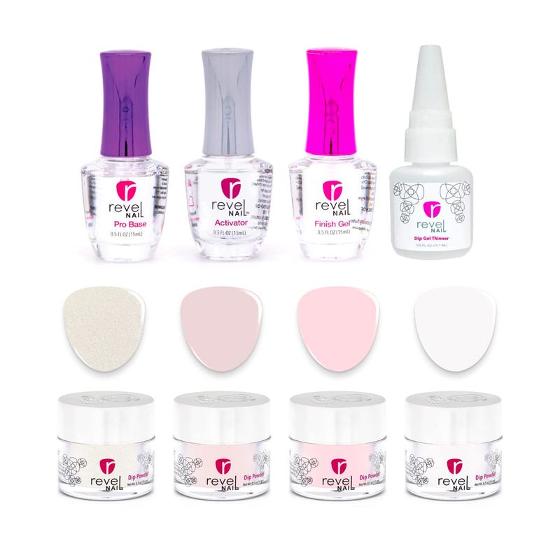 Revel Nail Starter Dip Powder Kit - 4 Color French Manicure Set With Liquid, Valentines Day Gift