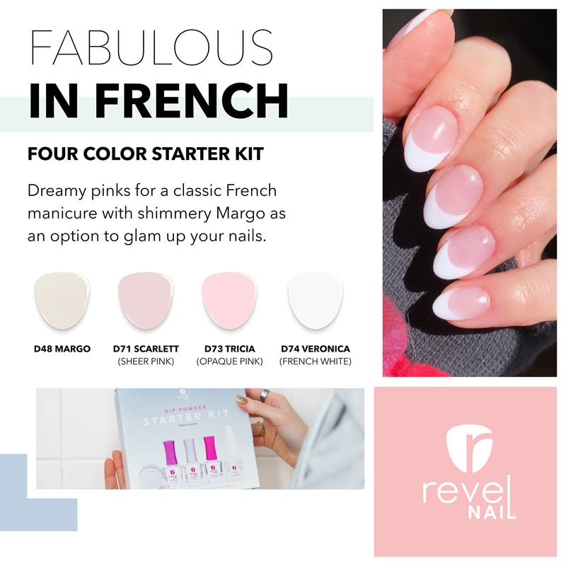 Revel Nail Starter Dip Powder Kit - 4 Color French Manicure Set With Liquid, Valentines Day Gift