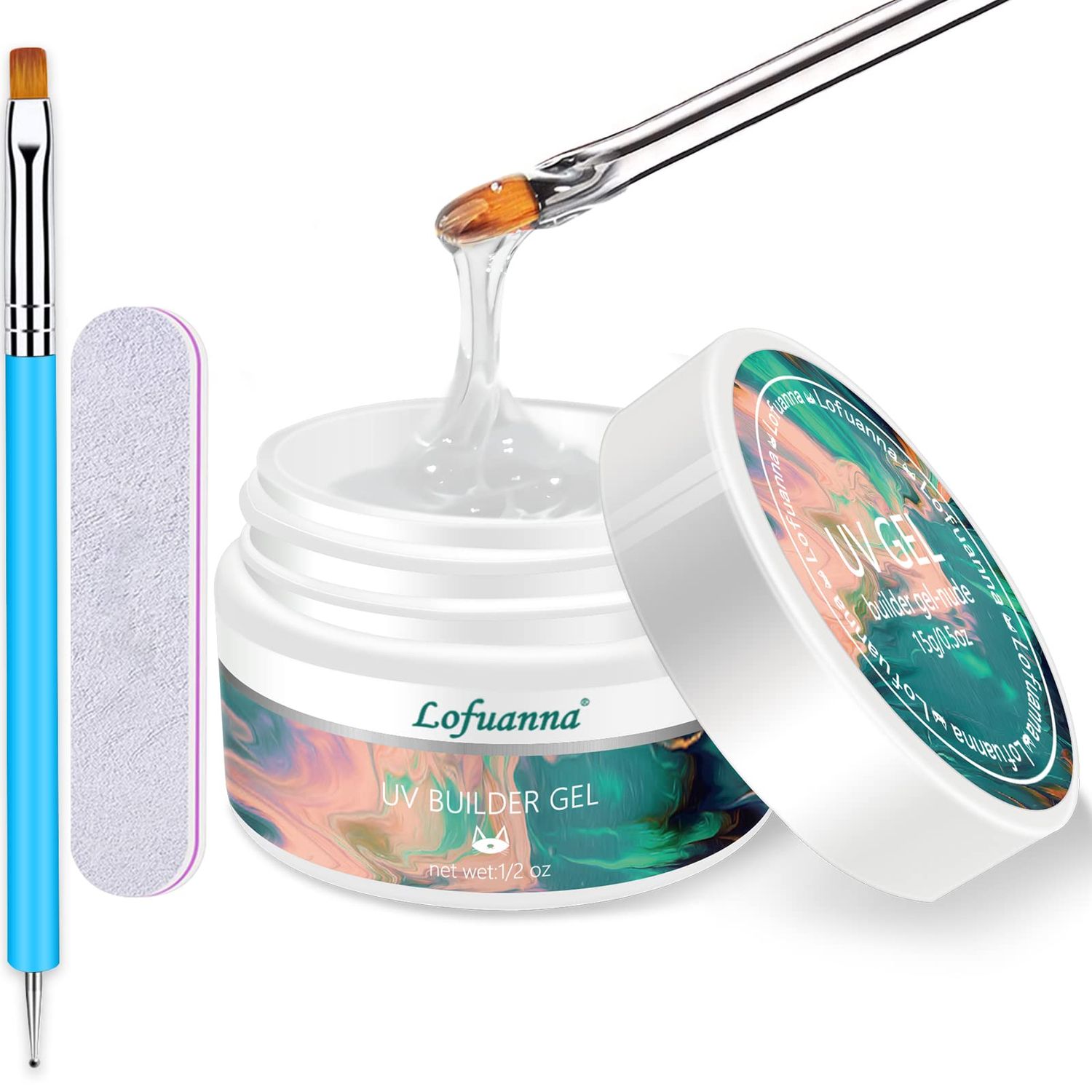 Builder Gel Lofuanna Nail Thickening Solution Clear Gel Builder For Nails Self-Leveling Formula Builder Gel with Nail Art Brush Nail File for Beginners Nail Strengthen Gel Nail Art Manicure Set for...