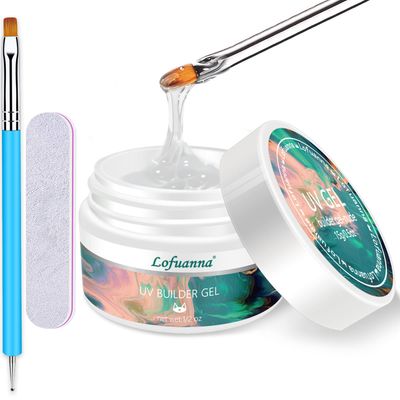 Builder Gel Lofuanna Nail Thickening Solution Clear Gel Builder For Nails Self-Leveling Formula Builder Gel with Nail Art Brush Nail File for Beginners Nail Strengthen Gel Nail Art Manicure Set for...