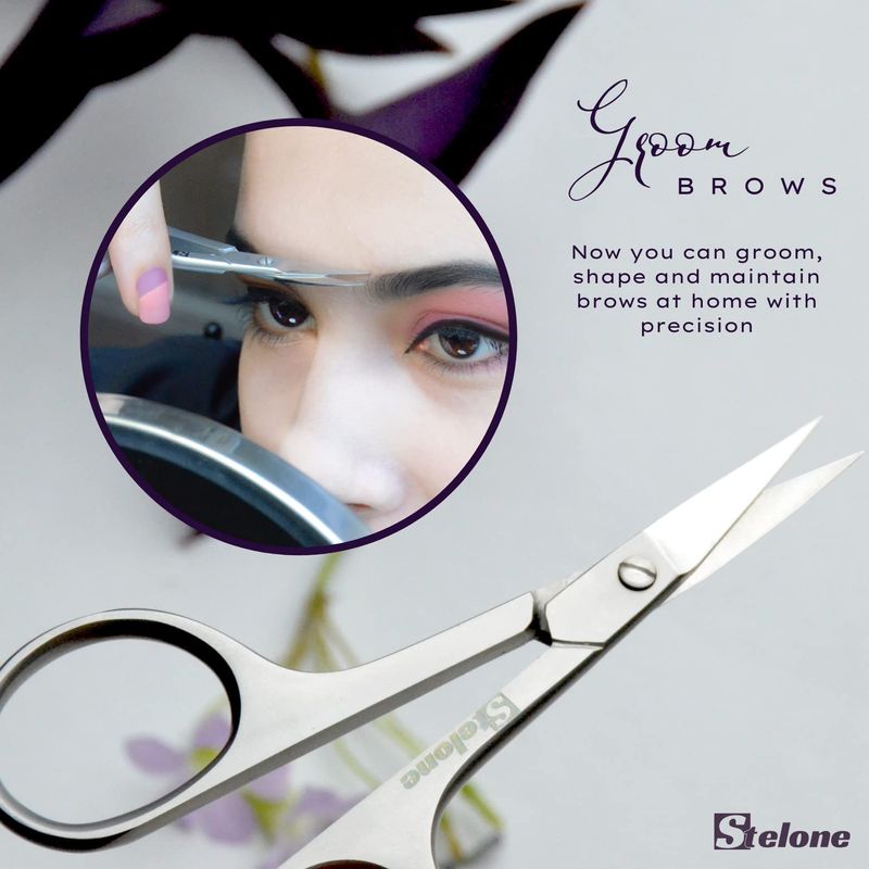 Stelone Multi Purpose Cuticle Scissors Stainless Steel Curved Blade Little Manicure and Eyebrow Scissors for Women, Cosmetic &amp; Brow Scissors for Facial Hair &amp; Eyelash Trimming