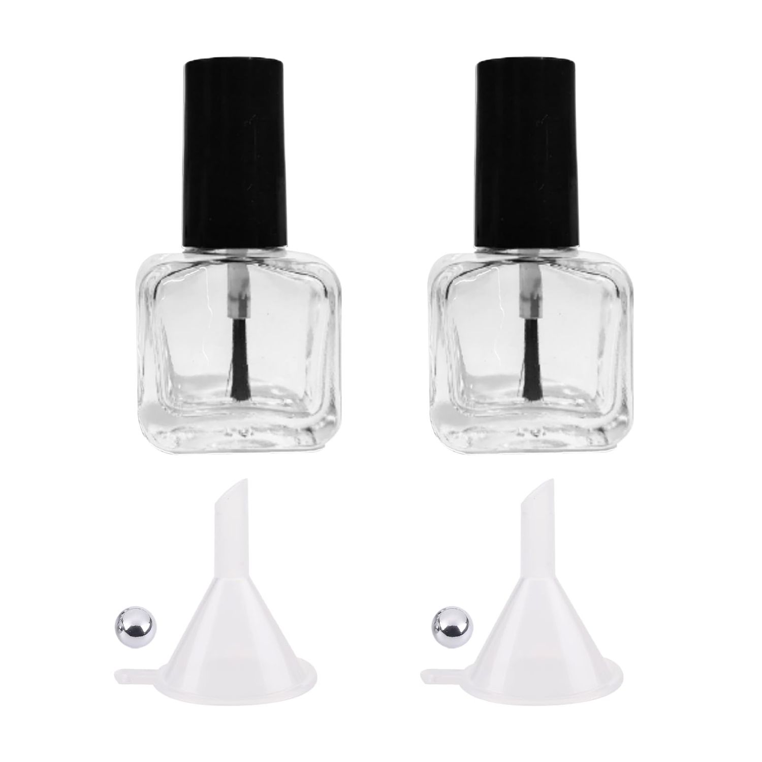 NIIIYTYB 2Pcs Empty Nail Polish Bottles with Brush Small 5ML Glass Bottles with Cap Funnel Mixing Balls Gel Applicator Sample Bottle for Liquid Fingernail Polish Storage Containers