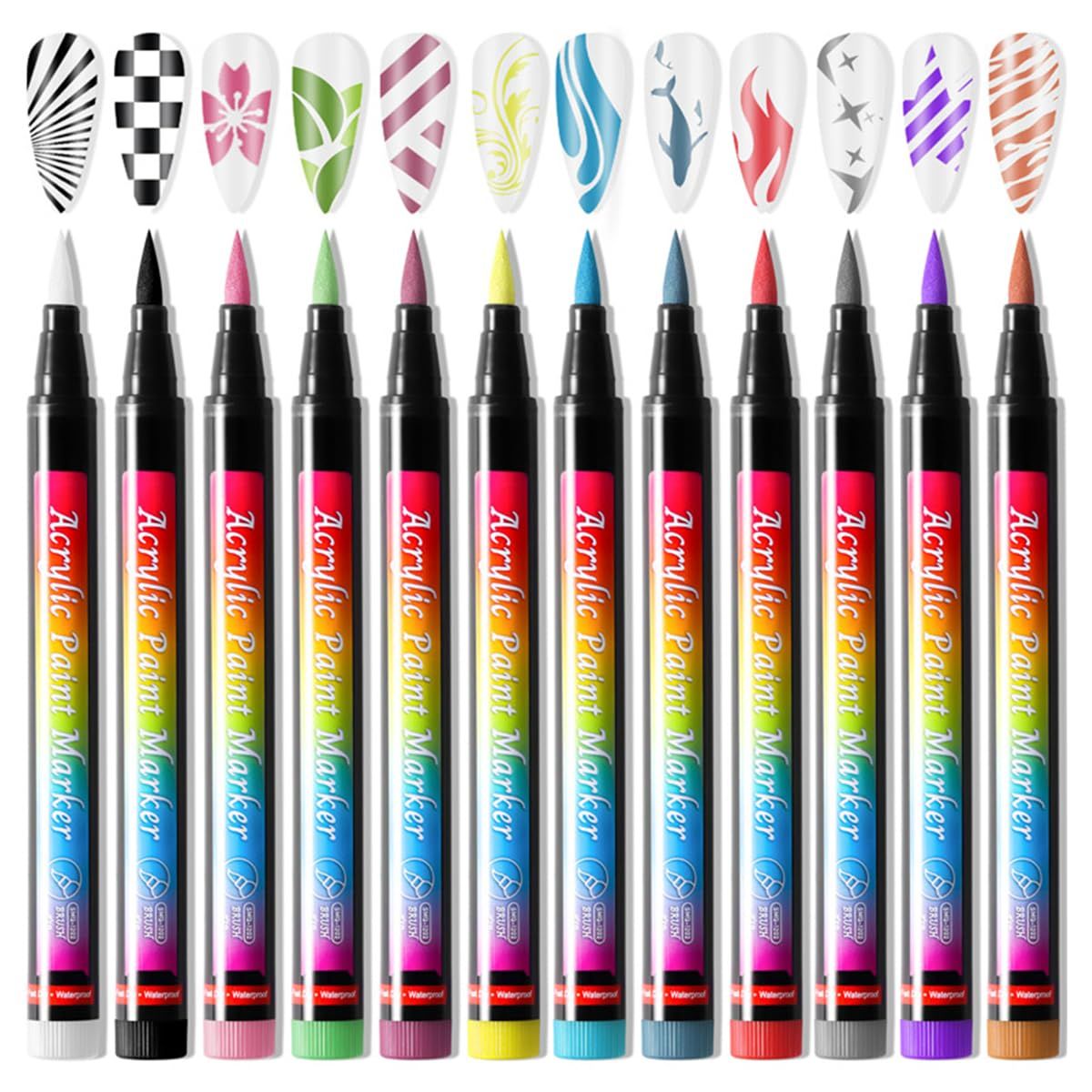 Gembityful Nail Art Pen 12 Color Kit Black White Red Hot Painting Nail Color Air Dry Quick DIY Nail Design Nail Art Pens