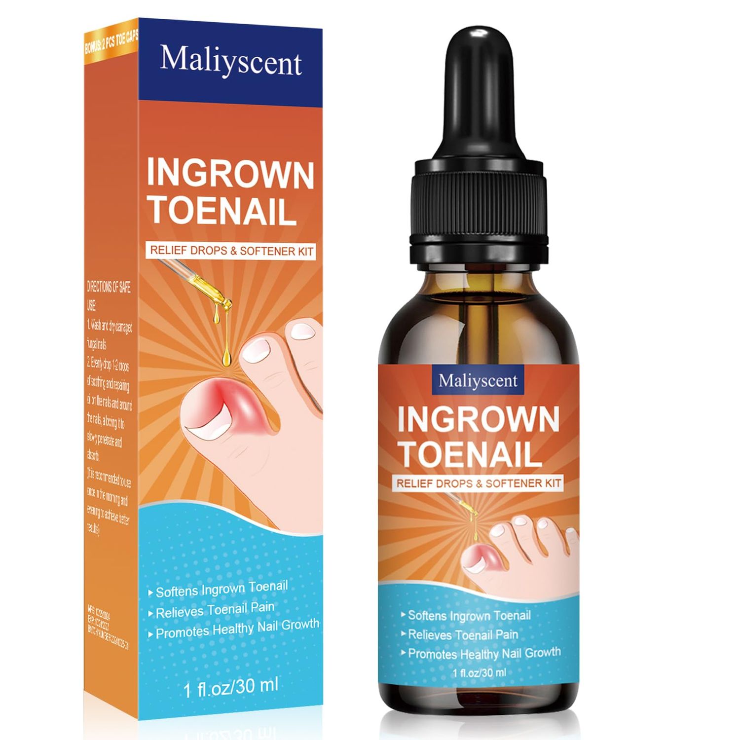 Ingrown Toenail Treatment - Ingrown Toenail Pain Reliever and Softener Kit for Men Women Ingrown Toenail Corrector Drops with Silicone Gel Toe Caps