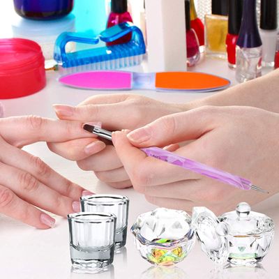 9Pcs Nail Art Brushes Set: 2 Dappen Dish with Lid &amp; 2 Crystal Monomer Dish &amp; 5 Acrylic Nail Brush