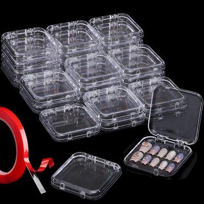 Udefineit 27PCS Press on Nail Boxes with 5M Nail Tape, Clear Acrylic Nail Display Box for Storage Nail Tips Press on Container Plastic Empty Packaging Boxes for Nail Art Home Beauty Salon