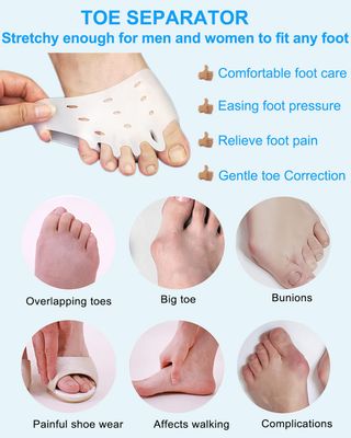 Golbylicc 4 Pairs Metatarsal Gel Pads Toe Spacers Separators to Correct Bunions, Forefoot Pads, Hammertoe Corrector Big Toe Straighteners for Women Men Foot Pain Relief
