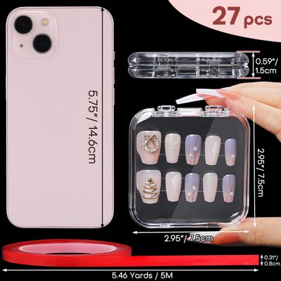 Udefineit 27PCS Press on Nail Boxes with 5M Nail Tape, Clear Acrylic Nail Display Box for Storage Nail Tips Press on Container Plastic Empty Packaging Boxes for Nail Art Home Beauty Salon