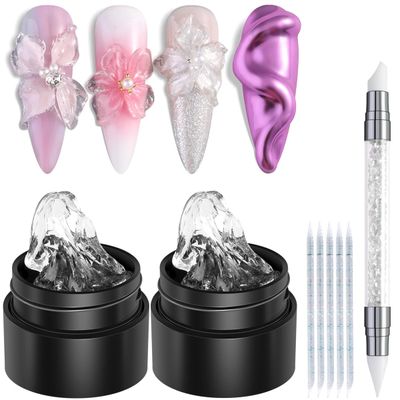 Fcozpjk 2PCS Clear 3D Sculpting Gel Kit - Non-Sticky Hand Carving Gel with Silicone Pen for Nails 3D Flowers Nail Design Manicure Salon Supplies