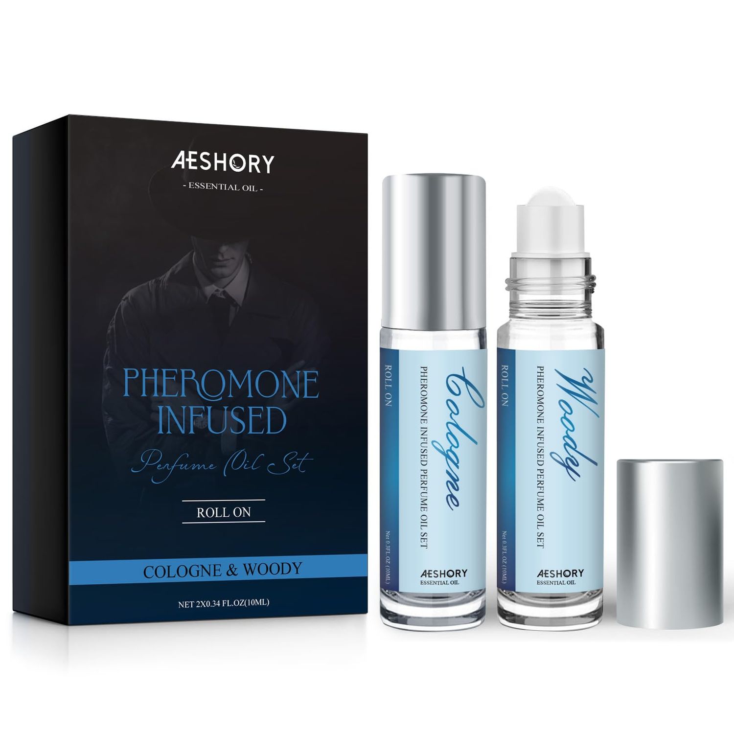 Aeshory Pheromone Perfume for Men - 2 Pcs Roll-On Pheromone Cologne, Long-Lasting Scents Attraction Pheromone Infused Essential Oil Perfume for Men