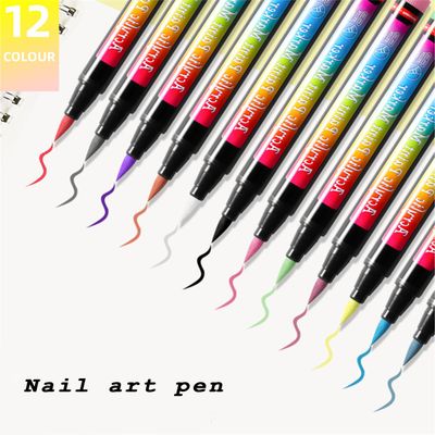 Gembityful Nail Art Pen 12 Color Kit Black White Red Hot Painting Nail Color Air Dry Quick DIY Nail Design Nail Art Pens