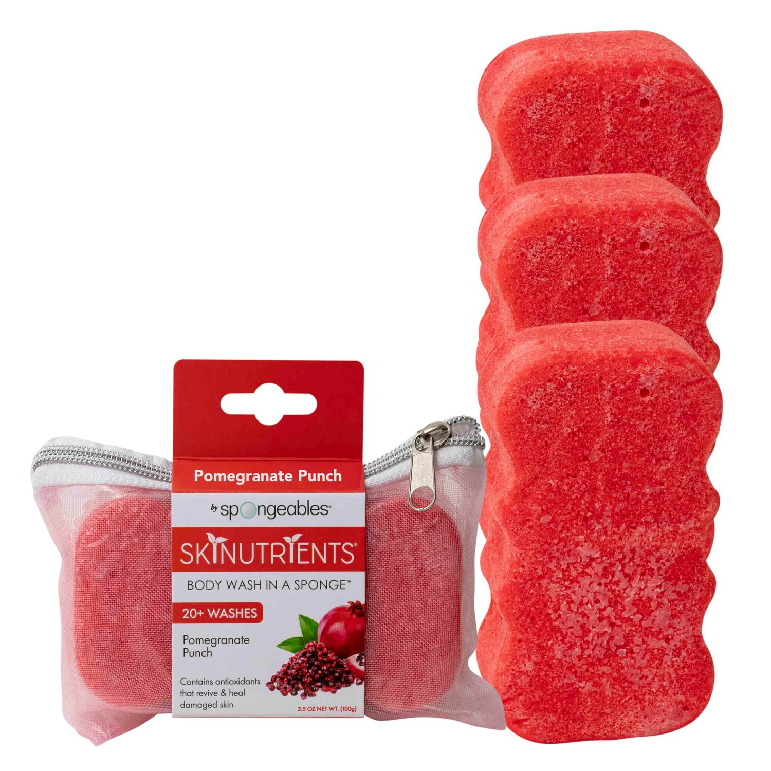 Spongeables Body Wash in a 20 Wash Sponge, Pomegranate Punch, 3 Count