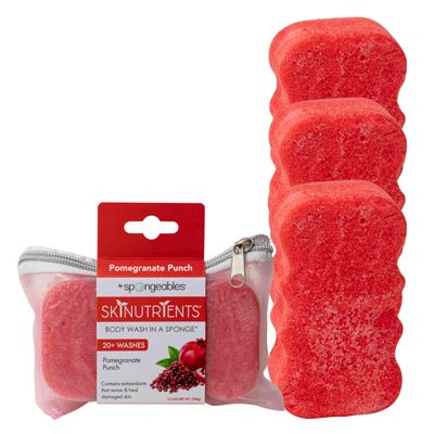 Spongeables Body Wash in a 20 Wash Sponge, Pomegranate Punch, 3 Count
