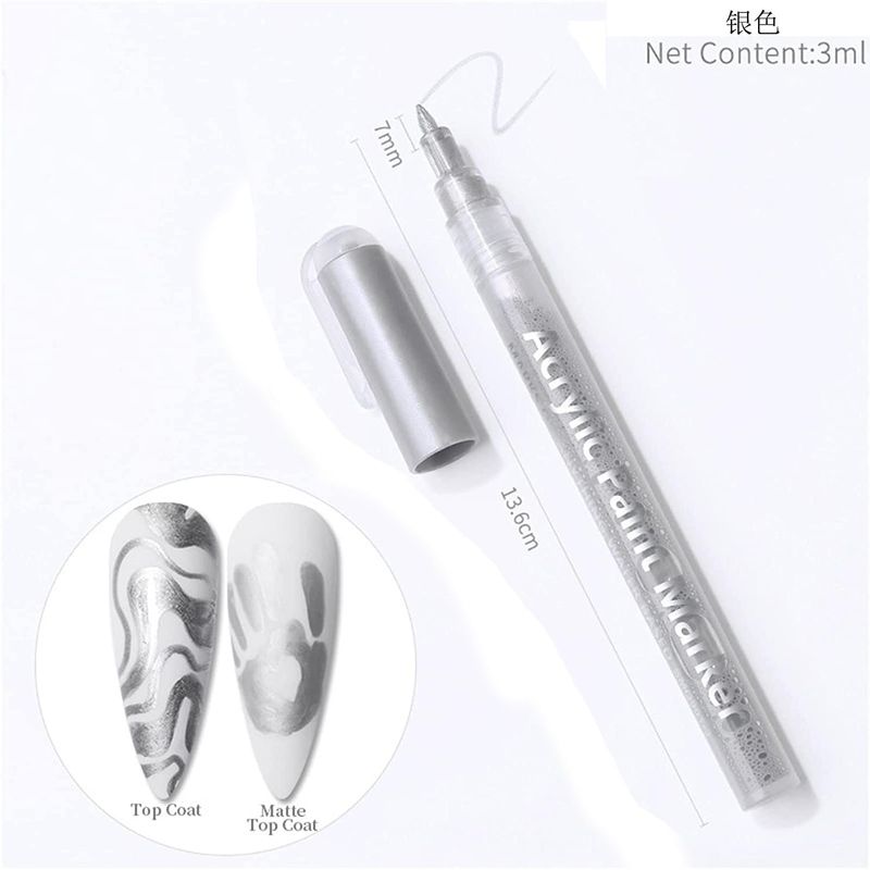 IMGDD Nail Polish Pen, 1 PCS Nail Art Pen, Nail Pencil, DIY Drawing Painting Pen, for Nails DIY (Silver, 1pcs)